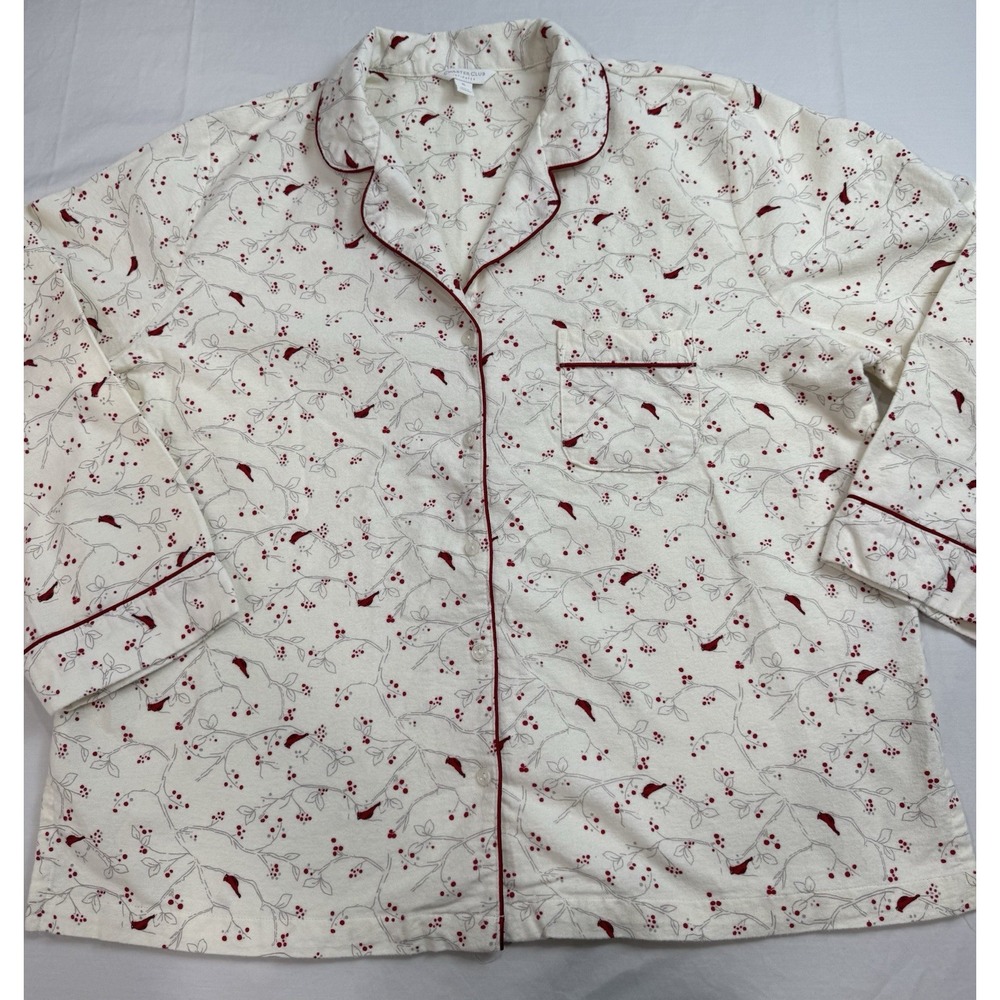Charter Club Pajama Set Women's Sz XL Flannel Winter Red Cardinal 100% Cotton